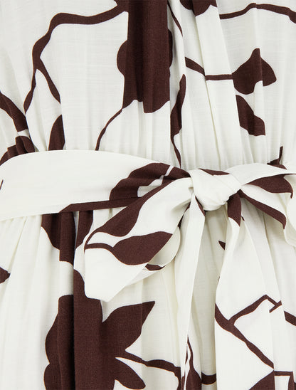 Robe longue élastiquée imprimé floral - Marron - 3