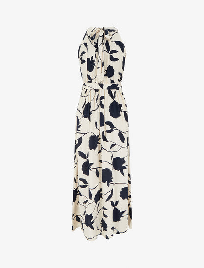 Robe longue élastiquée imprimé floral - Marine - 2