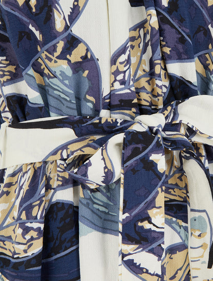 Robe longue élastiquée imprimé feuillage - Marine - 3