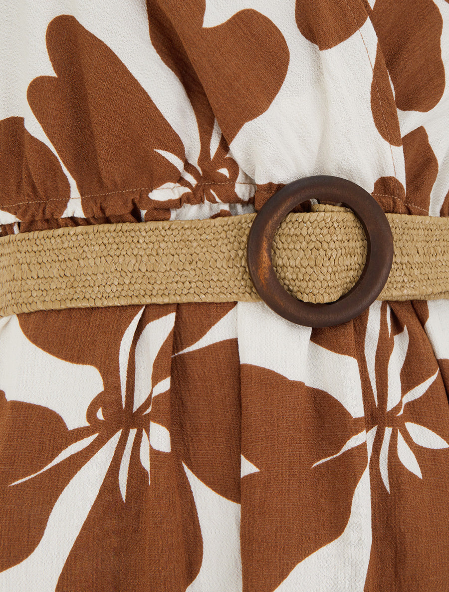 Robe longue imprimé grandes fleurs à col cache-coeur - Marron - 3