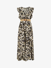 Robe longue imprimé fantaisie à col cache-coeur - Kaki - 1