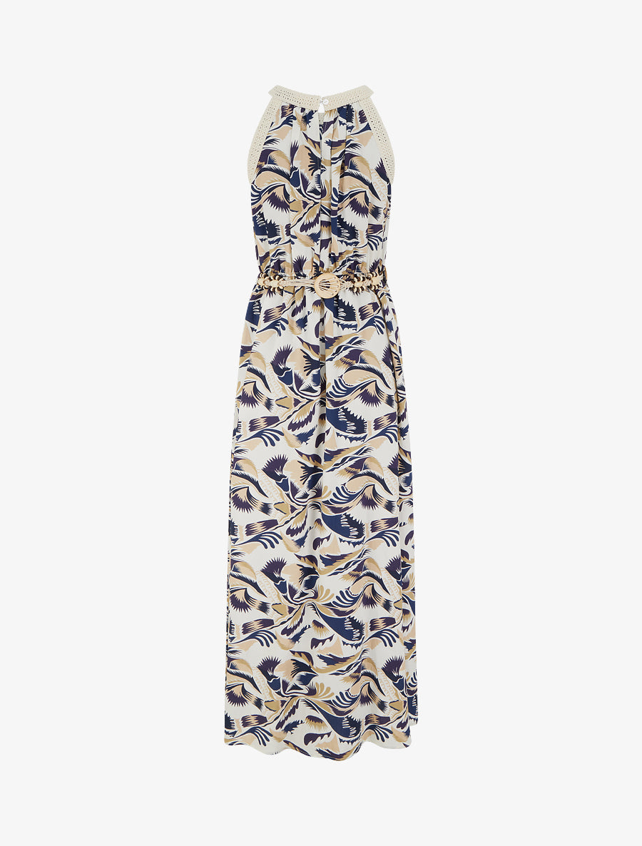 Robe longue à col américain imprimé fantaisie - Marine - 2