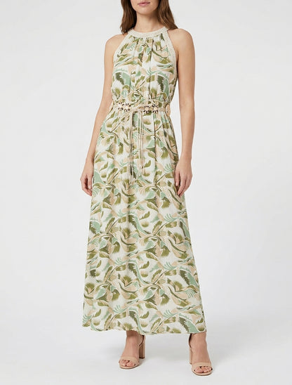 Robe longue évasée à dentelle - Vert