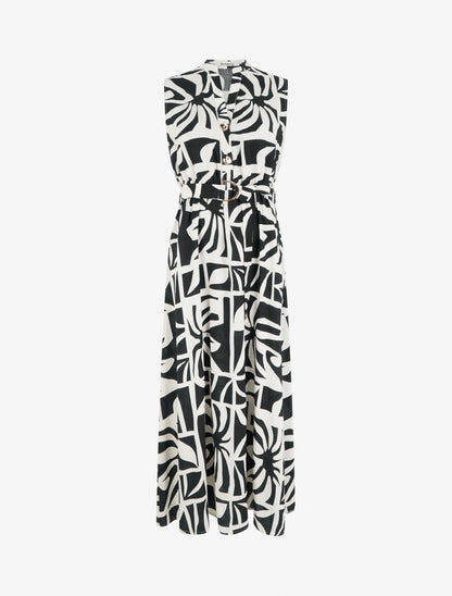 Robe longue imprimé stylisé à boutons décoratifs - Noir - 1