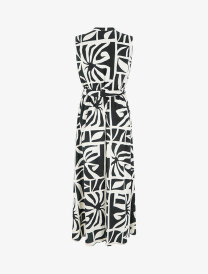 Robe longue imprimé stylisé à boutons décoratifs - Noir - 2