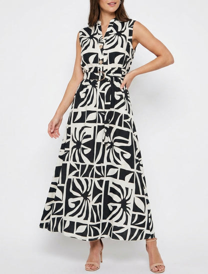 Robe longue encolure V à taille élastiquée - Noir