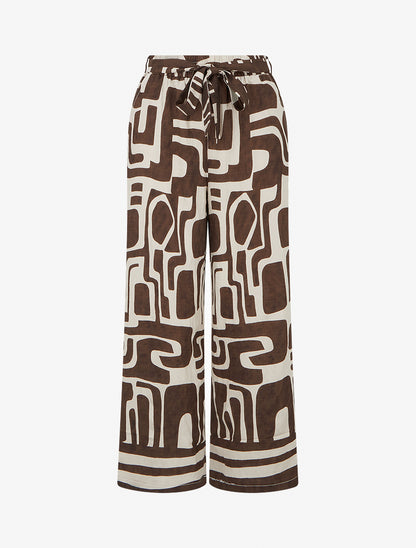 Pantalon élastiqué coupe droite imprimé fantaisie - Marron - 1