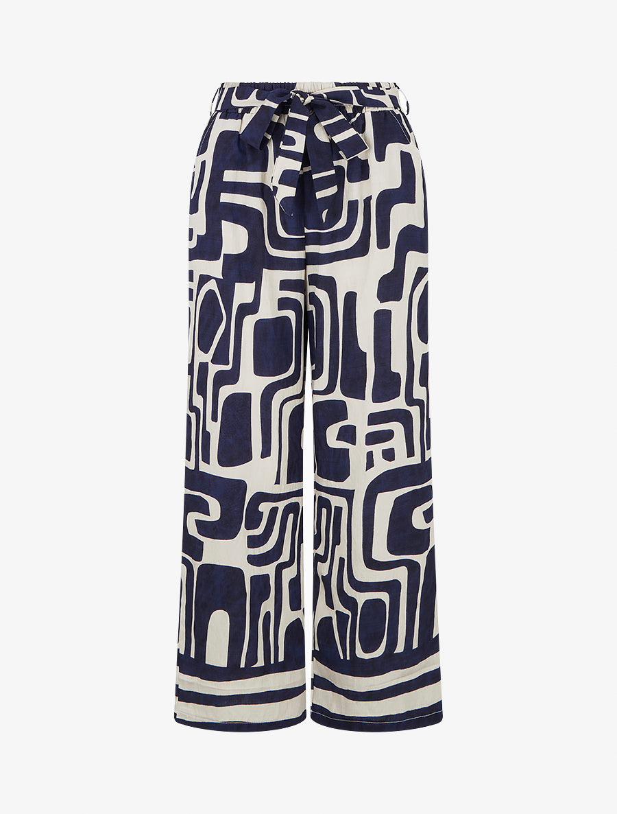 Pantalon élastiqué coupe droite imprimé fantaisie - Marine - 1