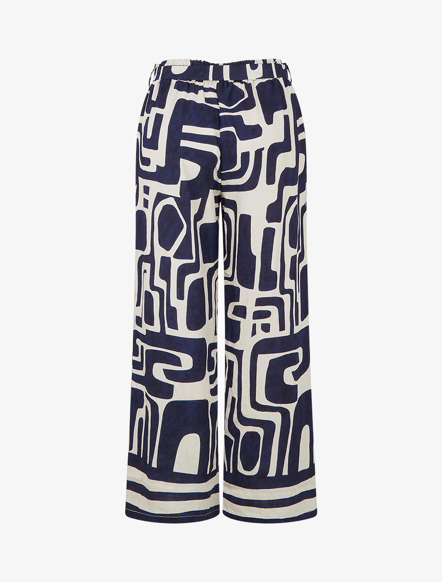 Pantalon élastiqué coupe droite imprimé fantaisie - Marine - 2