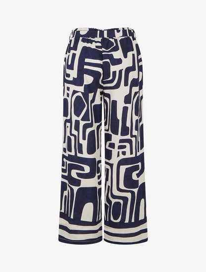 Pantalon élastiqué coupe droite imprimé fantaisie - Marine - 2