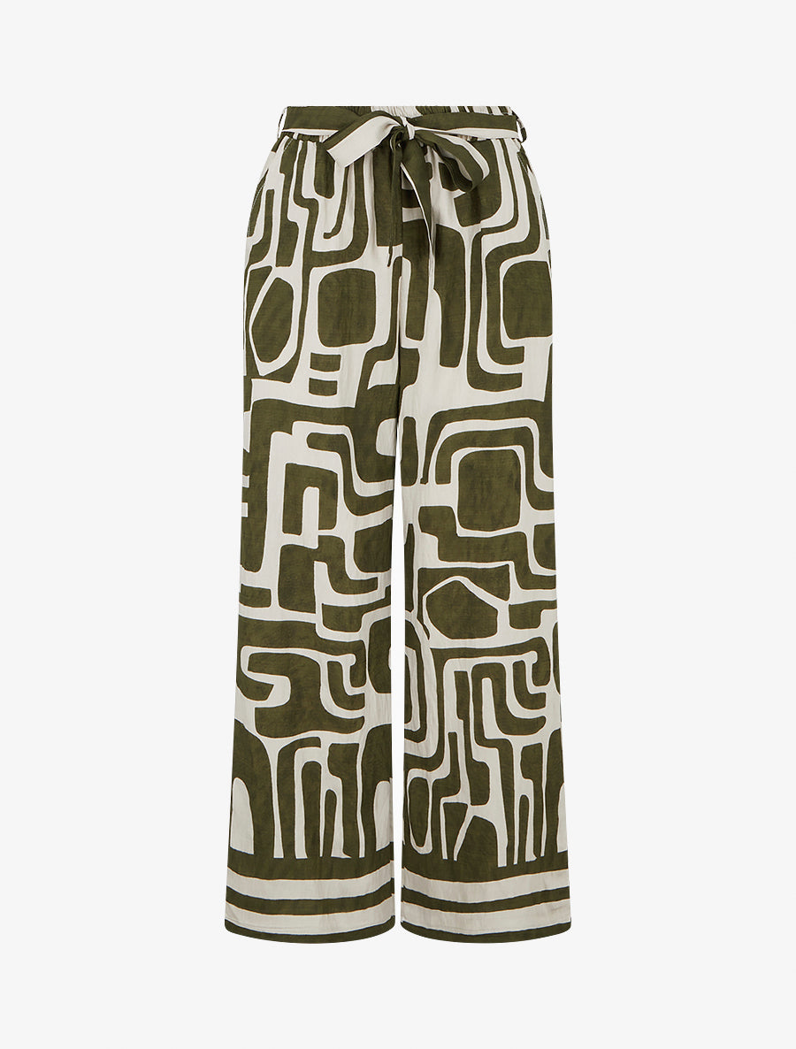 Pantalon élastiqué coupe droite imprimé fantaisie - Kaki - 1