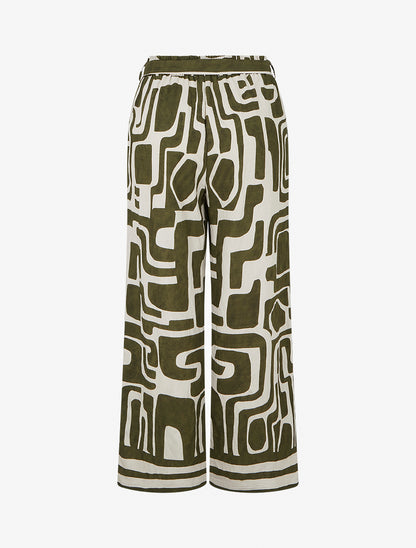 Pantalon élastiqué coupe droite imprimé fantaisie - Kaki - 2