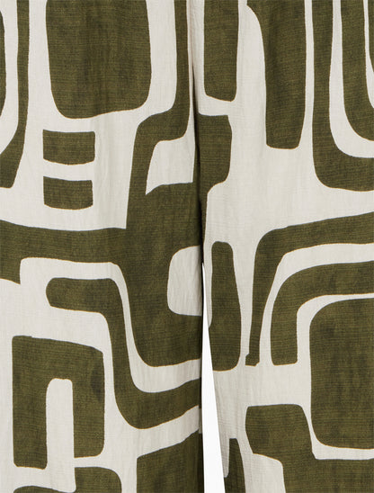 Pantalon élastiqué coupe droite imprimé fantaisie - Kaki - 3