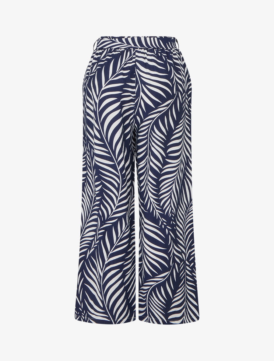 Pantalon élastiqué coupe droite imprimé feuillage - Marine - 2