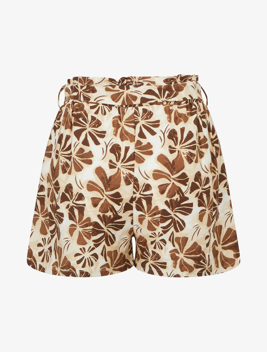 Short droit élastiqué imprimé fleuri - Marron - 2