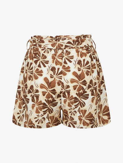 Short droit élastiqué imprimé fleuri - Marron - 2