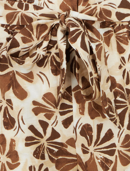 Short droit élastiqué imprimé fleuri - Marron - 3