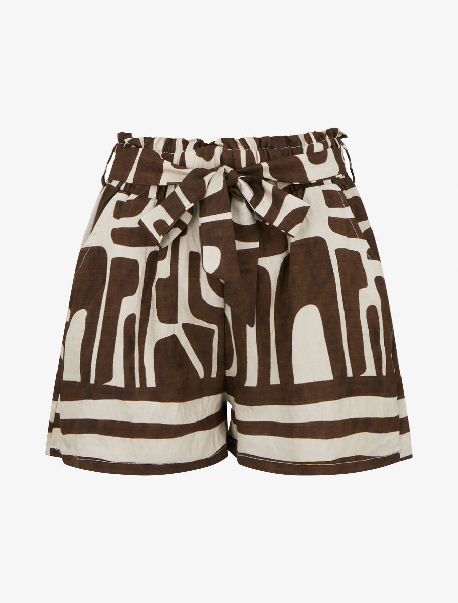 Short fluide taille haute à nouer - Marron