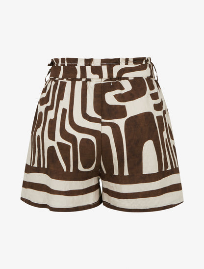Short fluide taille haute à nouer - Marron