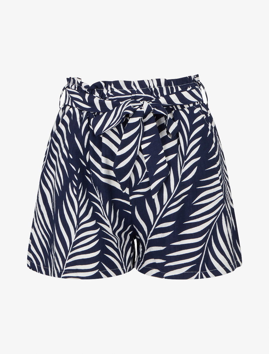 Short droit élastiqué imprimé feuillages - Marine - 1