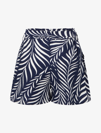 Short droit élastiqué imprimé feuillages - Marine - 2