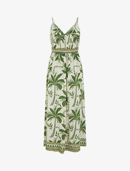 Robe longue à imprimé palmiers - Kaki - 2
