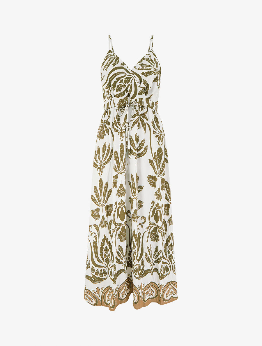 Robe longue à imprimé ikat - Kaki - 1