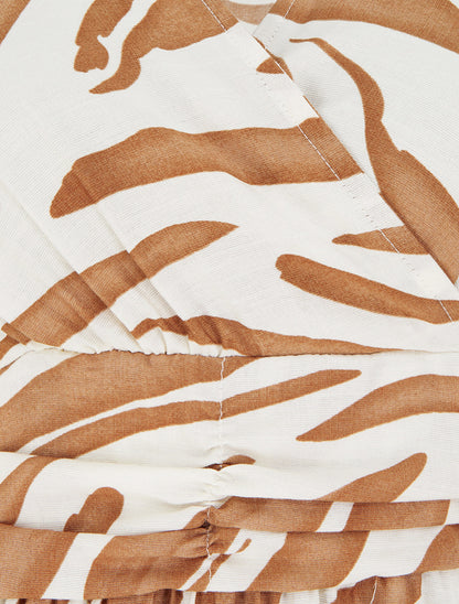 Robe imprimé fantaisie à col cache-coeur - Camel - 3