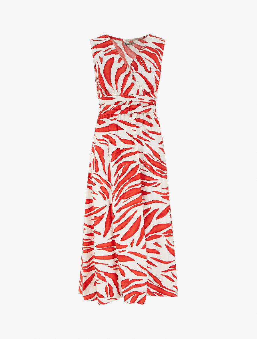 Robe imprimé fantaisie à col cache-coeur - Rouge - 1