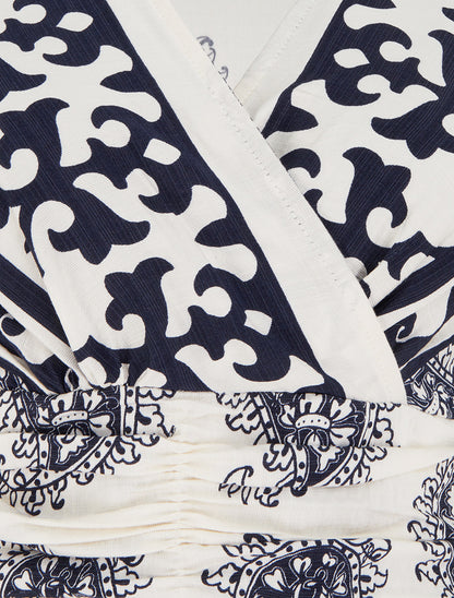 Robe imprimé foulard à col cache-coeur - Marine - 3