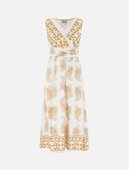 Robe imprimé foulard à col cache-coeur - Camel - 1