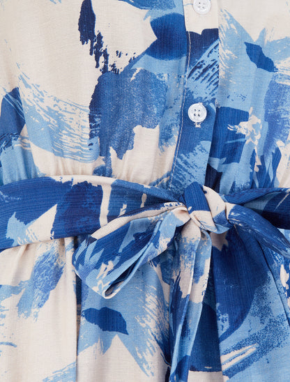 Robe longue style chemise imprimé abstrait - Bleu - 3