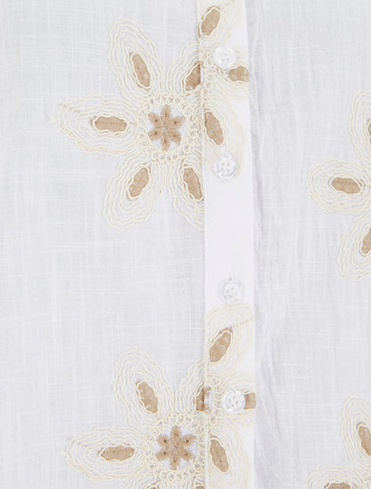 Blouse sans manches à broderies fleuries - Blanc - 3