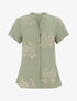 Blouse manches courtes à broderies fleuries - Kaki - 1