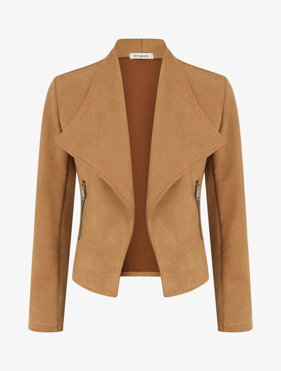 Veste en suédine à poches décoratives zippées - Camel
