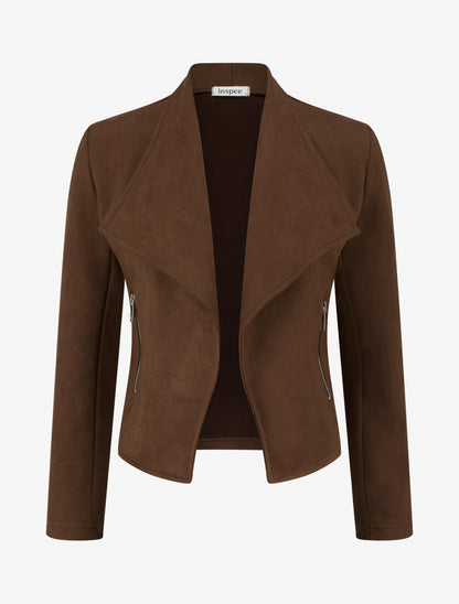 Veste en suédine à poches décoratives zippées - Marron - 1