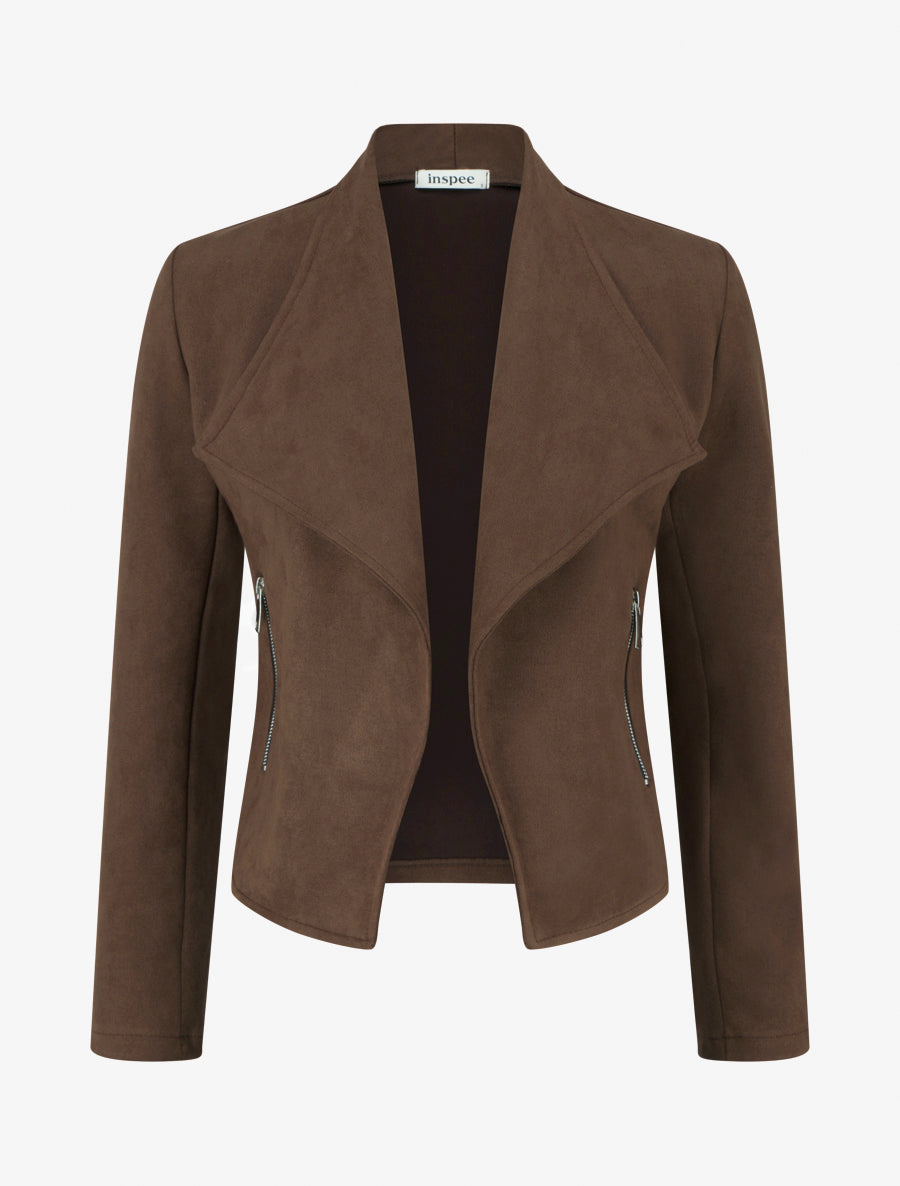 Veste en suédine à poches décoratives zippées - Marron