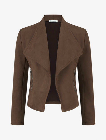 Veste en suédine à poches décoratives zippées - Marron