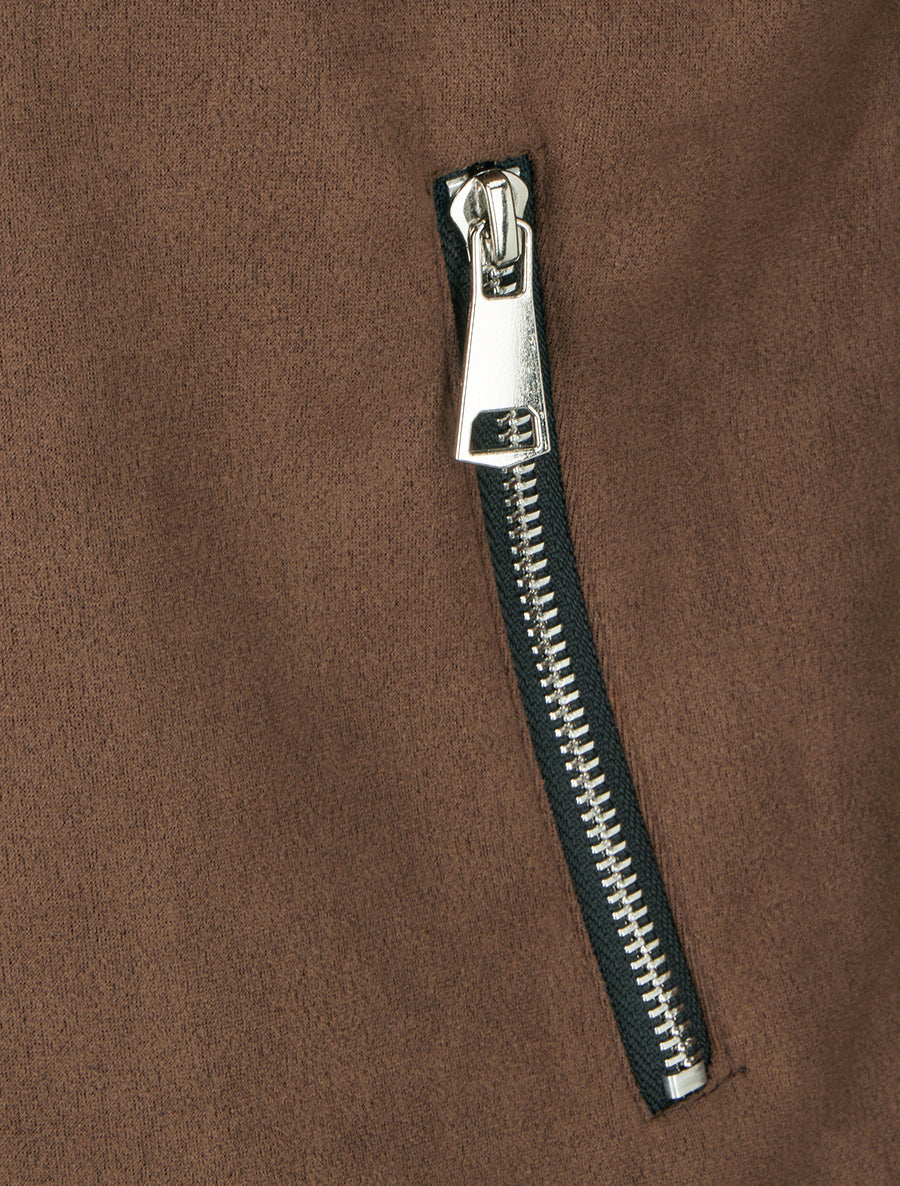 Veste en suédine à poches décoratives zippées - Marron