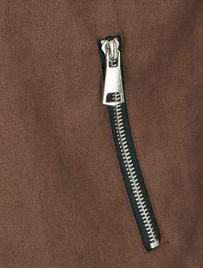 Veste en suédine à poches décoratives zippées - Marron