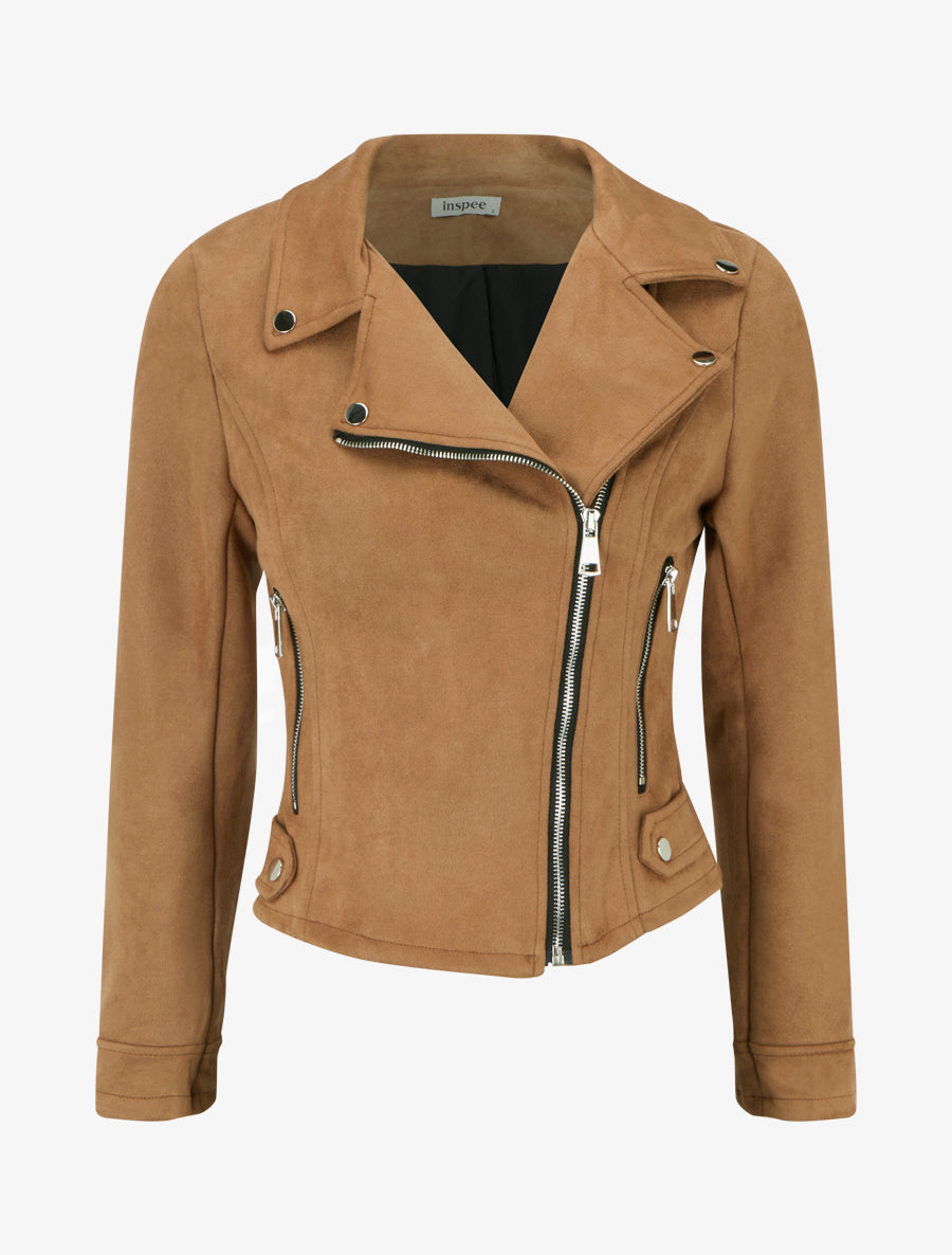 Veste en suédine à fermeture zippée - Camel