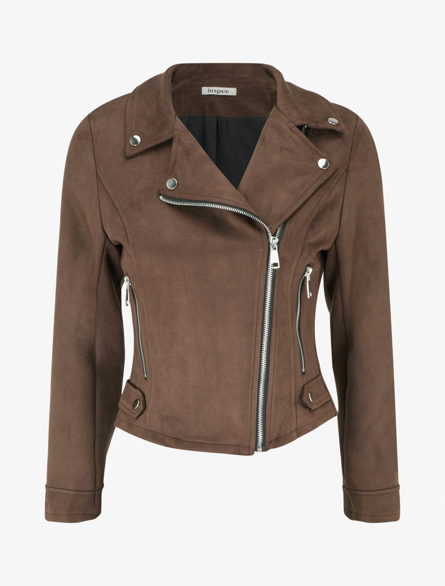 Veste en suédine à fermeture zippée - Marron