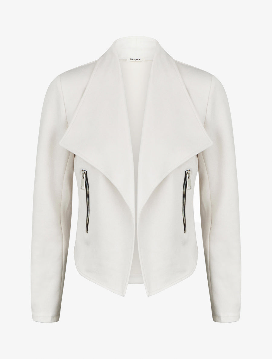 Veste droite en suédine à poches - Crème