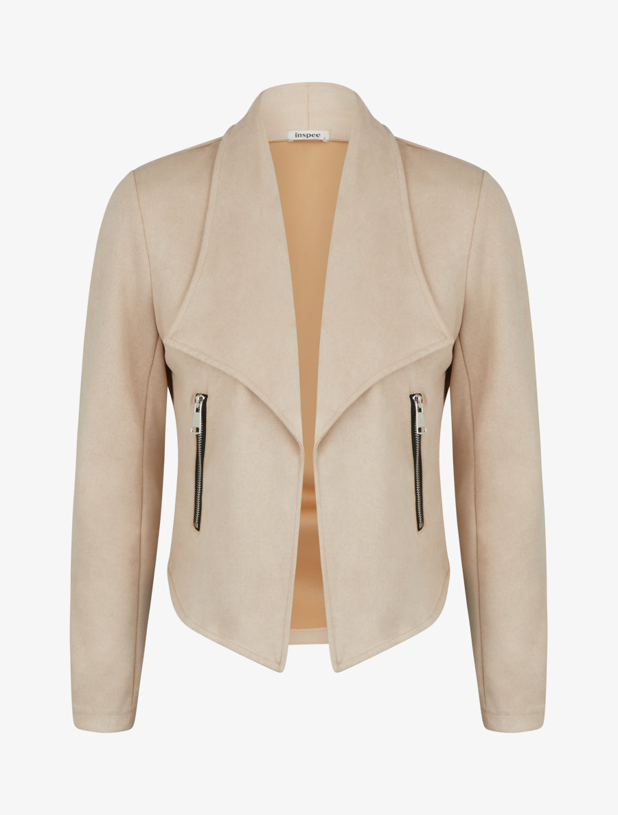 Veste en suédine à col châle - Beige