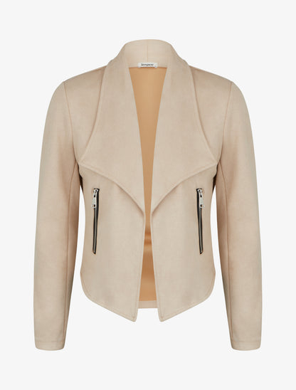 Veste en suédine à col châle - Beige