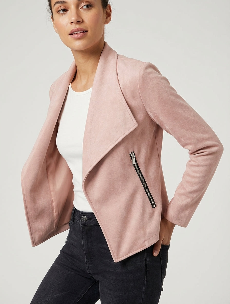 Veste en suédine à col châle - Rose