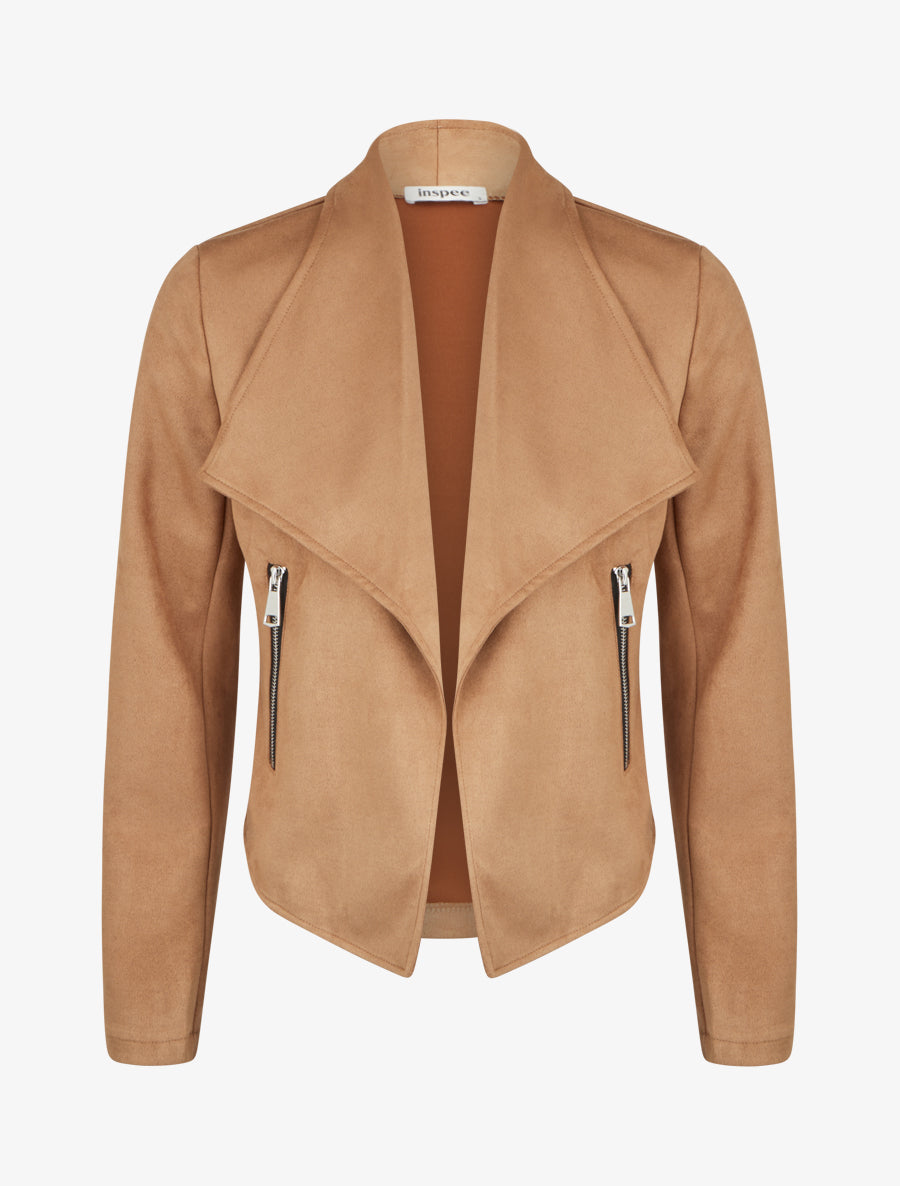 Veste en suédine à col châle - Camel