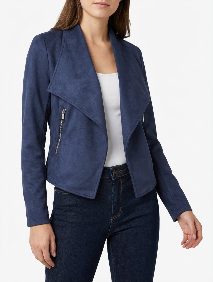 Veste en suédine à col châle - Marine