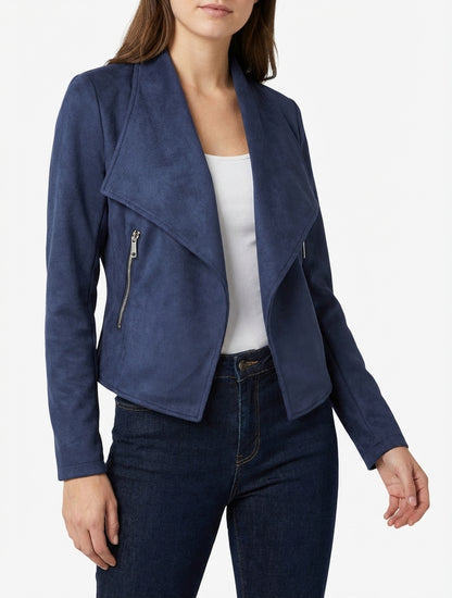 Veste en suédine à col châle - Marine