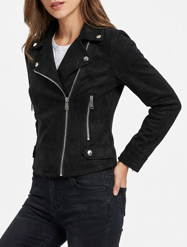 Veste en suédine à col cranté - Noir
